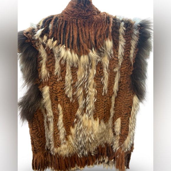 Cedrics Real Fur Feather Vest Brown Medium - Picture 3 of 11